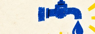 Blue water tap releasing a single drop